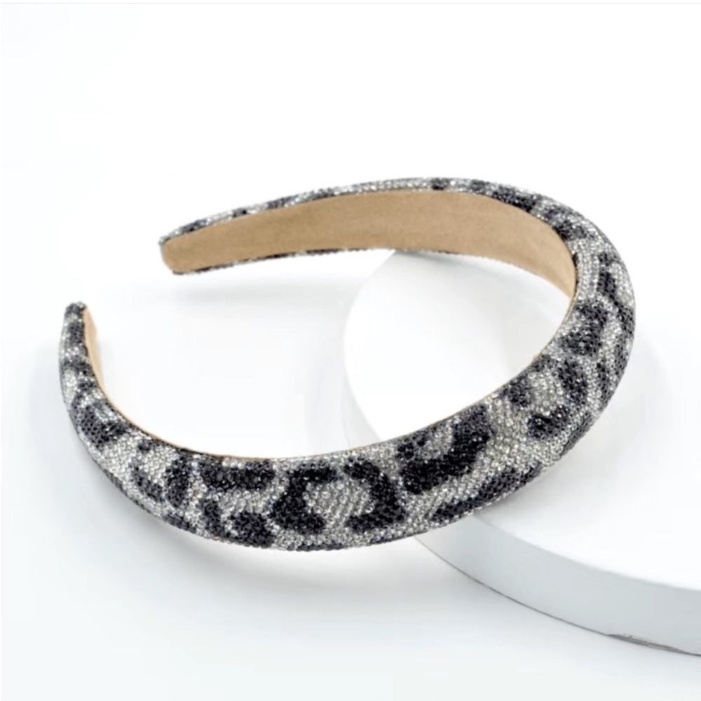 🌼 Hair Band Leopard Rhinestone Head Band Silver and Black NWOT Headband